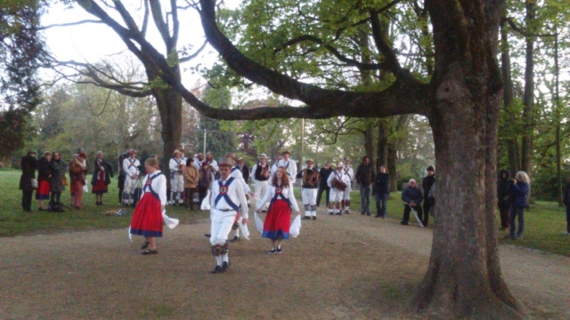 Jockey and Green Horse Morris dancing at Dawn in Anderlect, Brussels - May 2016