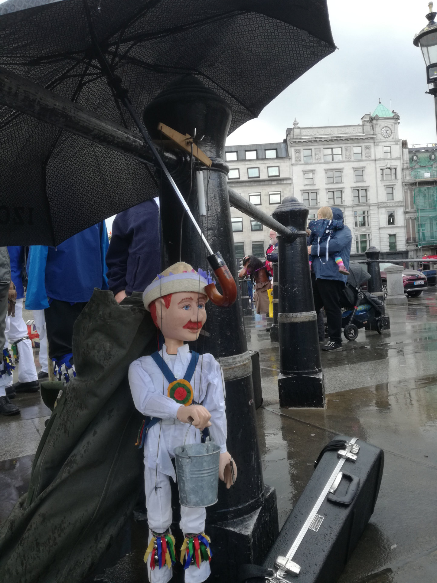 Little Pete sheltering from the rain on the Westminster Day of Dance 2019